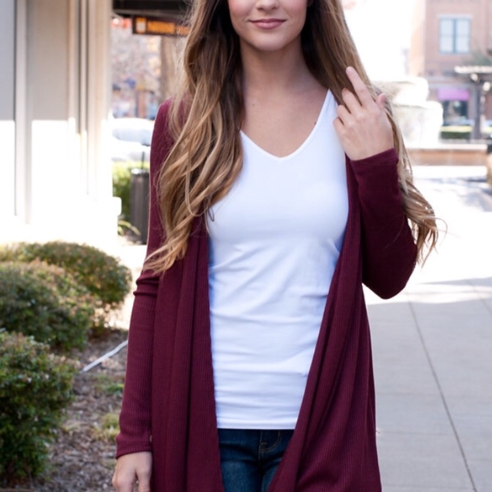 Last 2! M-L Burgundy Open Front Cardigan - Picture 3 of 8